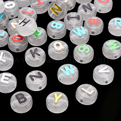 Luminous Acrylic Beads, Horizontal Hole, Flat Round with Random Mixed Letters, Mixed Color, 10x6mm, Hole: 2mm