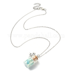Collana con pendente in lega di fiori, Collana con bottiglia di auguri con scaglie di vetro, argento antico, 17.91 pollice (45.5 cm)