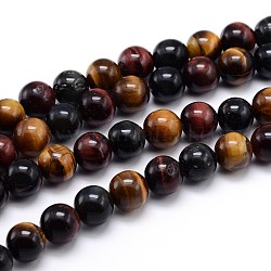 De piedras preciosas naturales hebras de perlas reronda, ojo de tigre, 10mm, agujero: 1 mm, aproximamente 40 pcs / cadena, 16 pulgada