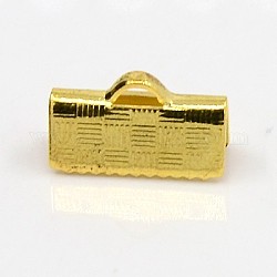 Brass Ribbon Crimp Ends, Rectangle, Golden, 13x7x5mm, Hole: 1x3mm