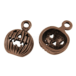 Metal Alloy Pendants, Cadmium Free & Lead Free, Halloween Pumpkin Jack-O'-Lantern Jack O Lantern, for Jewelry Making, Red Copper, 12mm, Hole: 2mm