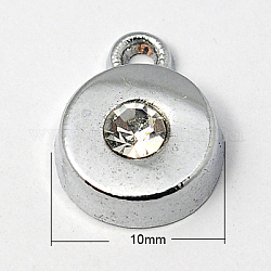 Zinc Alloy Charms,  with Rhinestone Beads, Grade A, Flat Round, Platinum, 10x4mm, Hole: 2mm