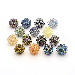 Perline intrecciate rotonde in cristallo di vetro trasparente a mezza rondella placcata, perline a grappolo, colore misto, 22mm, perline: 6 mm