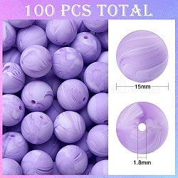 100Pcs Silicone Beads Round Rubber Bead 15MM Loose Spacer Beads for DIY Supplies Jewelry Keychain Making, Lilac, 15mm