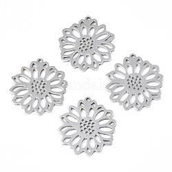 201 Stainless Steel Pendants, Flower, Stainless Steel Color, 26x25x1.5mm, Hole: 1.2mm