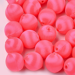 Polyester Thread Fabric Covered Beads, with ABS Plastic, Round, Fuchsia, 16x17mm, Hole: 2mm