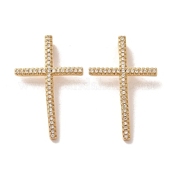 Brass Micro Pave Cubic Zirconia Pendants, Lead Free & Cadmium Free, Long-Lasting Plated, Cross, Clear, Golden, 28x18x2mm, Hole: 1.5mm