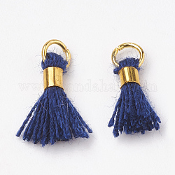 Decorazioni con pendente in nappa in cotone polycotton (poliestere), mini fiocco, con accessori di ottone, oro, blu notte, 10~15x3~4mm, Foro: 2 mm