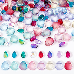 Ahadermaker 160 piezas 16 estilo transparente spray pintado perlas de vidrio, superior perforado, con polvo del brillo, lágrima, color mezclado, 9~12.5x6~10.5x5~5.5mm, agujero: 0.9~1 mm, 10 piezas / style