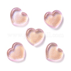 Cabochon in resina trasparente, con glitter, cuore, peachpuff, 18x19.5x6.5mm