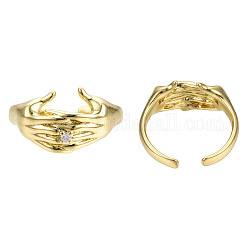 Circonio cúbico manecillas abiertas anillos de puño, anillo de latón chapado en oro real de 18k para mujer, sin níquel, Claro, nosotros tamaño 8 (18.1 mm)