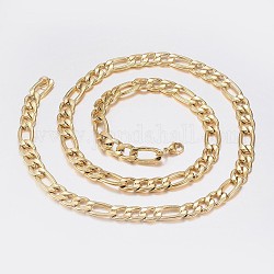Collares de cadena de figaro con textura de acero inoxidable para hombres 304, con cierre de langosta, dorado, 29.5 pulgada (75 cm), 10x2.5mm