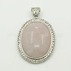Natural Rose Quartz Pendants, with Brass Findings, Oval, Platinum Metal Color, 44.5~46x24.5~28x7mm, Hole: 4x7mm