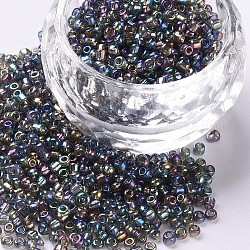 Perles de rocaille en verre rondes, couleurs transparentes arc, ronde, gris foncé, 2mm