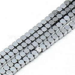 Chapelets de perles en hématite synthétique sans magnétiques, facette, cube, Plaqué Argent, 2x2x2mm, Trou: 1mm, Environ 193 pcs/chapelet, 15.7 pouce
