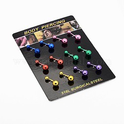 Fashionable Spray Painted 316L Stainless Steel Body Jewelry, Eyebrow Rings/Nose Studs/Belly Rings/Lip Piercing Jewelry, Mixed Color, 22mm, Pin: 1.4mm, 12pcs/board