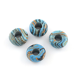 Синтетический малахитовый камень европейский бисер, бусины с большим отверстием, рондель, окрашенные, Плут синий, 14x7~8 мм, отверстие : 5 мм