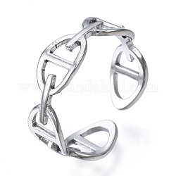 304 anneau de manchette ouvert ovale en acier inoxydable, anneau creux pour femme, couleur inoxydable, nous taille 7 1/2 (17.7mm)