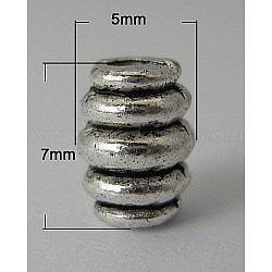 Metall-Legierung Frühjahr Perlen, Fass, Cadmiumfrei und Nickel frei und Bleifrei, Antik Silber Farbe, 7x5 mm, Bohrung: 1.5 mm