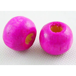 Natural Wood Beads, Lead Free, Round, Dyed, Magenta, 7~8x6~7mm, Hole: 3mm, about 9000pcs/1000g
