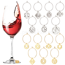 Benecreat fai da te 7 chakra kit per la creazione di ciondoli per bicchiere di vino, includere ciondoli in lega, pendenti in ottone e anelli con ciondoli per bicchiere di vino, di platino e d'oro, 31pcs/scatola
