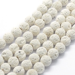 Brins de perles rondes en pierre de lave naturelle, ronde, blanc, 6mm, Trou: 1mm, Environ 64 pcs/chapelet, 15.15 pouce (38.5 cm)