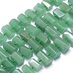 Verde naturale perline avventurina fili, prisma esagonale, 11~14x7~11mm, Foro: 0.5 mm, circa 41pcs/filo, 16.5 pollice ~ 16.9 pollici (42~43)