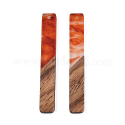 Opaque Resin & Walnut Wood Big Pendants, Rectangle Charm, Red, 51.5x7.5x3mm, Hole: 1.8mm