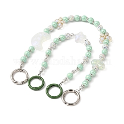 Sangles de sac en perles acryliques coeur, nœud papillon et lune, avec anneaux de ressort en alliage de zinc, aigue-marine, 27~36.7 cm, 2 pièces / kit