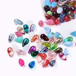 Tschechische Glasperlen, galvanisiert / gefärbt / transparent / Opalimitat, oben gebohrte Perlen, Träne, Mischfarbe, 15.5x8.5 mm, Bohrung: 1 mm