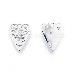 Ion Plating(IP) Brass Micro Pave Clear Cubic Zirconia Pendants, Heart with Planet, Real Platinum Plated, 15x11x2mm, Hole: 1mm