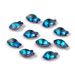 Galvanoplastie pendentifs en verre transparent, dos plaqué, facette, breloques de poissons, bleu, 17x9x5.5~6mm, Trou: 1.2mm