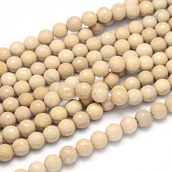Riverstone naturel brins de perles rondes, facette, 6mm, Trou: 1mm, Environ 67 pcs/chapelet, 16 pouce