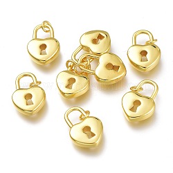 Pendentifs cadenas en laiton, avec anneaux de jonction, Plaqué longue durée, verrouillage de coeur, or, 19x13x4mm, Trou: 3mm