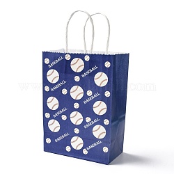 Sacs en papier rectangle, avec une poignée, pour sacs-cadeaux et sacs à provisions, thème sportif, modèle de base-ball, bleu foncé, 14.9x8.1x21 cm