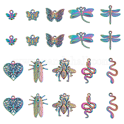 Hobbysay Anhängersets aus Legierung mit Tiermotiven, Schmetterling & Biene & Libelle, Regenbogen-Farb, 9.5~31x11~27.5x1.5~5.5 mm, 20 Stück / Karton