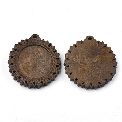 Cabochon pendenti in legno, base pendente, fiore, sella marrone, vassoio 25mm, 40x37.5x5.5mm, Foro: 2.5 mm