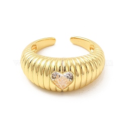 Открытое кольцо-манжета в форме сердца со стразами, стеллаж для латунных украшений для женщин, без кадмия и без свинца, реальный 18k позолоченный, размер США 8 1/4 (18.3 мм)