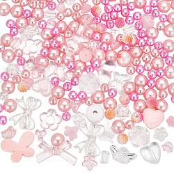Nbeads diy joyería hacer encontrar kits, incluyendo cabujones y cuentas acrílicas de resina y perla de imitación, flor y estrella y corazón y redondo y bowknot y rectángulo, rosa perla, 6~23x5.5~29x4~16mm, agujero: 1.5~4 mm