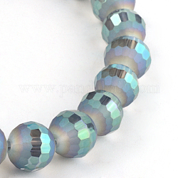 Faceted Round Electroplate Glass Bead Strands, Rainbow Plated, Medium Aquamarine, 9.5~10mm, Hole: 2mm, about 72pcs/strand, 26.7 inch
