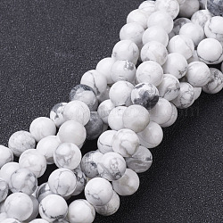 Gemstone Beads Strands, Natural Howlite Round Beads, White, 4mm, Hole: 0.8mm, about 85~86pcs/strand, 15~16 inch