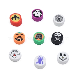 Halloween-Thema-Muster handgefertigte Fimo-Perlen, Flachrund, Gemischte Muster, 9x4.5 mm, Bohrung: 1.5 mm
