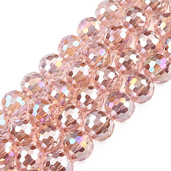 Electroplate Transparent Glass Beads Strands, AB Color, Faceted, Round, Pink, 9.5x9mm, Hole: 1.2mm, about 69pcs/strand, 24.41 inch(62cm)