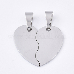 201 acciaio pendenti di divisione acciaio, per gli amanti, cuore con il cuore, colore acciaio inossidabile, 18x21x1mm, Foro: 8x4 mm