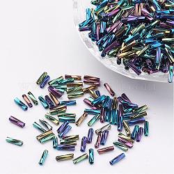 Cuentas de bugle retorcidas de vidrio, iris, colorido, 6x2mm, agujero: 0.5 mm, aproximamente 10000 unidades / bolsa