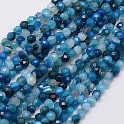 Natur Streifen Achat Perlen Stränge, facettiert, gefärbt, Runde, marineblau, 4 mm, Bohrung: 0.5 mm, ca. 91~93 Stk. / Strang, 15 Zoll