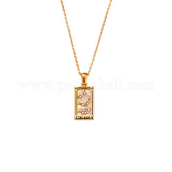 Collier pendentif carte de tarot en strass avec émail, bijoux en acier inoxydable doré pour femme, la lune xviii, 19.69 pouce (50 cm)