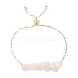 Bracelet coulissant en laiton, avec des perles de quartz rose à éclat naturel pour femme, véritable 18k plaqué or, diamètre intérieur: 3-1/8 pouce (7.8 cm)