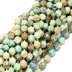 Chapelets de perles en turquoise naturelle, avec des perles de rocaille, facette, Toupie, perles de prisme à double pointe, 7~8x7~8mm, Trou: 0.8mm, Environ 38 pcs/chapelet, 15.35 pouce (39 cm)