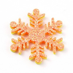 Fiocco di neve feltro tessuto tema natale decorare, con polvere d'oro scintillio, per i bambini fare clip per capelli fai da te, arancione, 3.6x3.15x0.25cm
